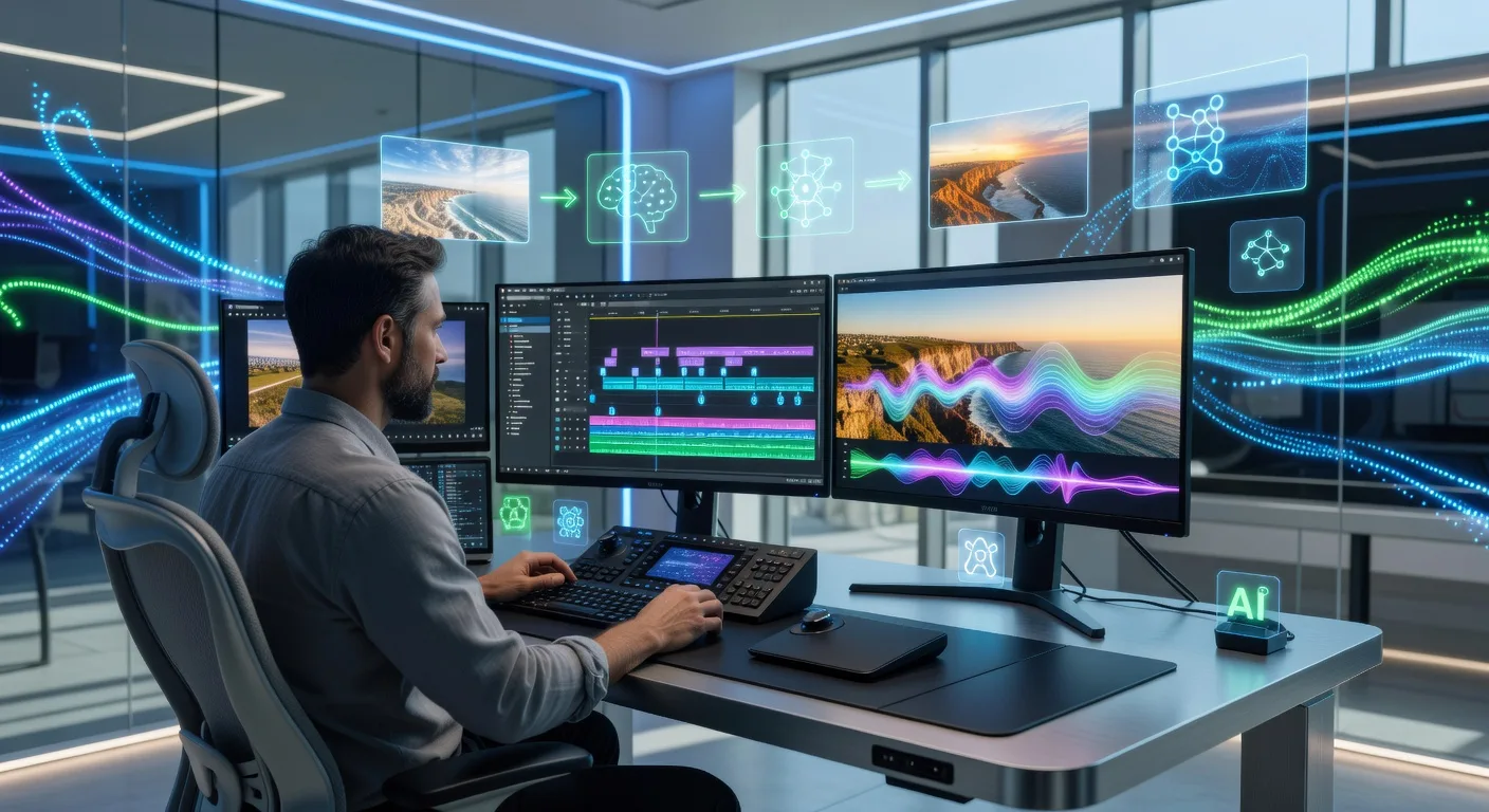 Futuristic Video Editing Workspace