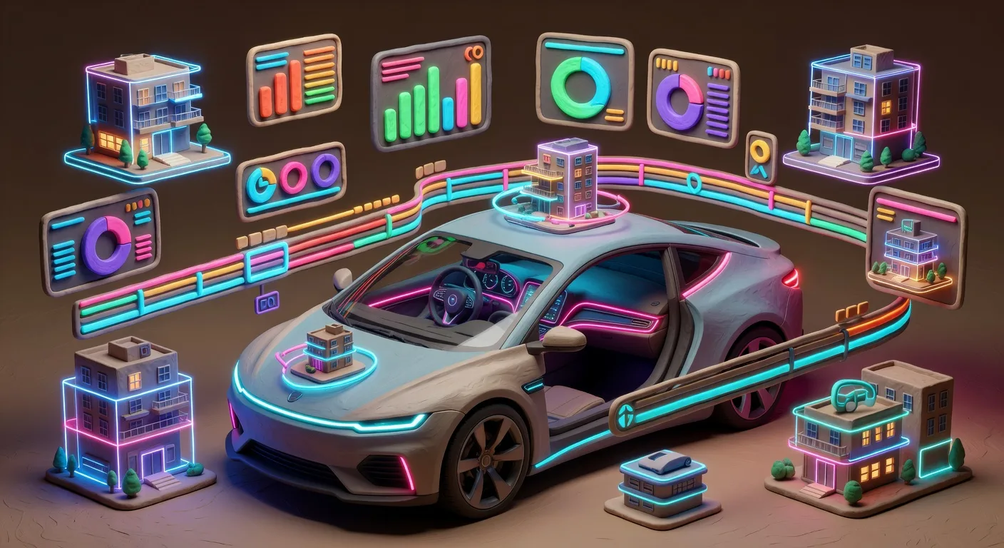 Futuristic Automobile Interior With Holographic Business Displays