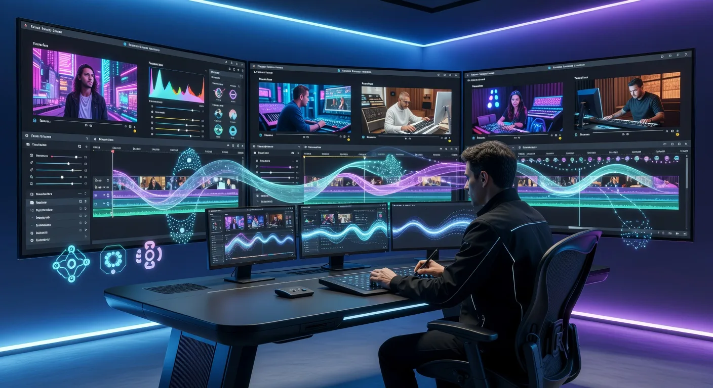 Futuristic Video Editing Studio With AI Tools