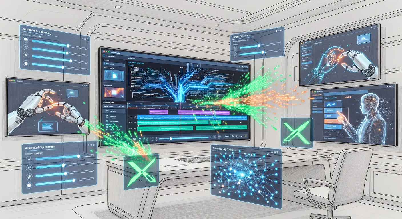 Futuristic AI Video Editing Studio Sketch