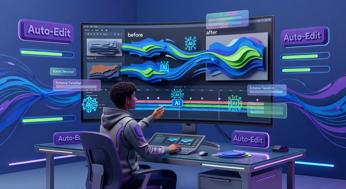 Futuristic AI Video Editing Workspace