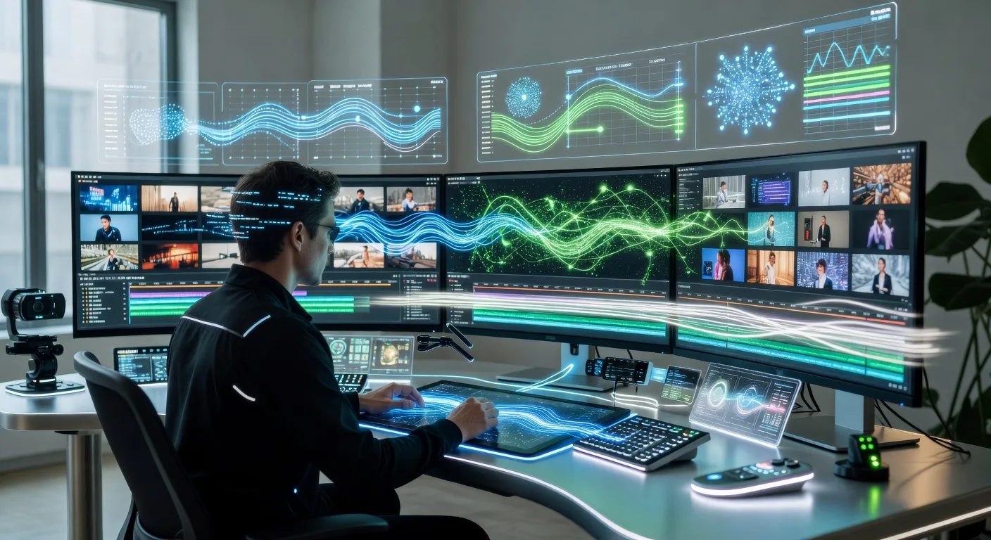 Futuristic Video Editor at High-tech Workstation