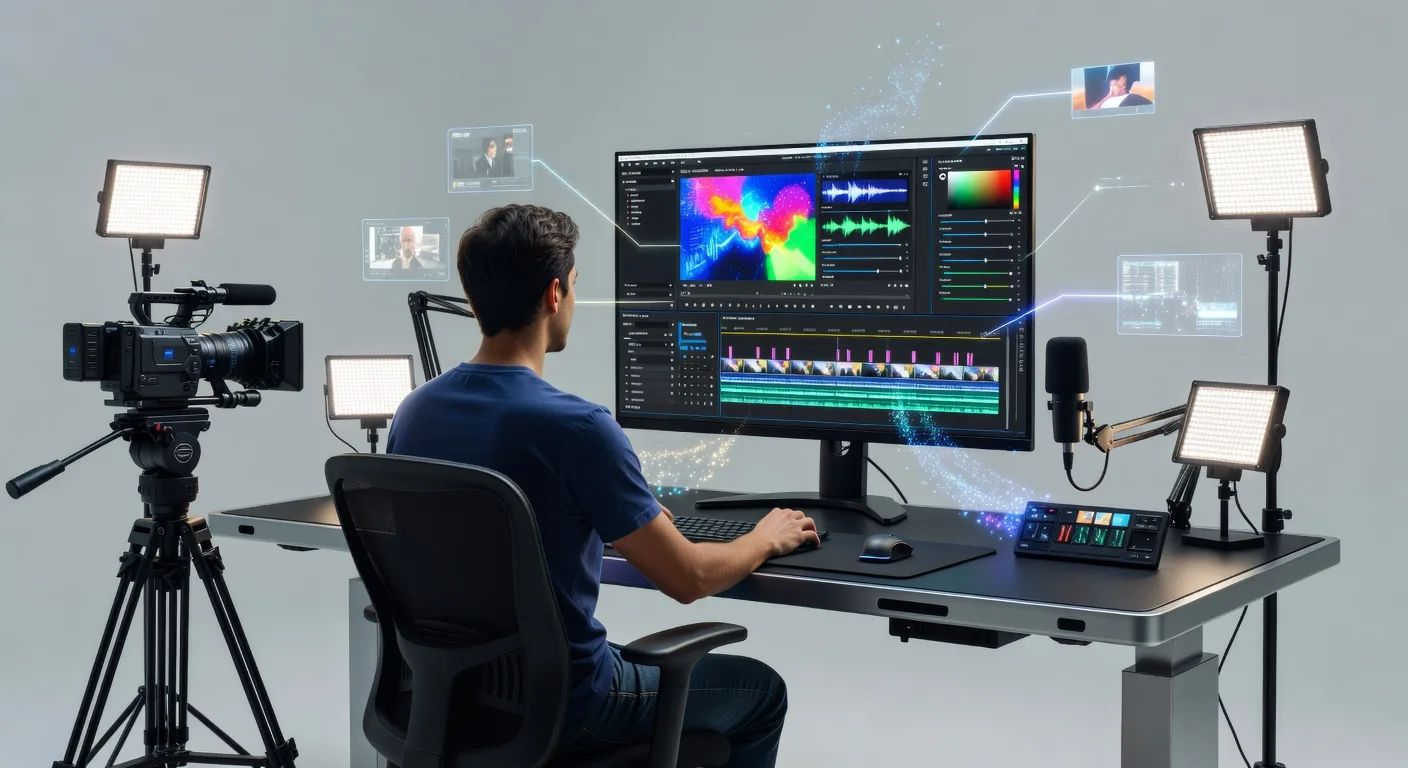 Futuristic Video Editing Workspace in 2026