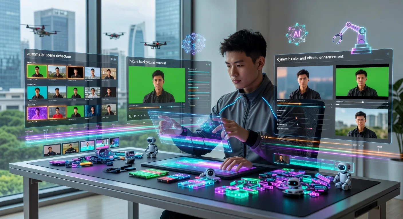 Futuristic AI Video Editing Workspace